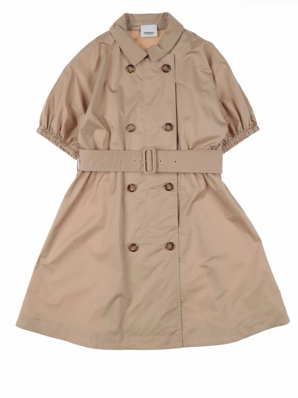 Burberry Beige Short-Sleeve Double-Breasted Belted Trench Dress